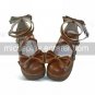 Handmade Brown PU Leather 7.5cm High Heel Country Lolita Shoes with Bow 1
