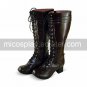 Handmade Coffee PU Leather 4.5cm High Heel Classic Lolita Boots