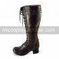 Handmade Coffee PU Leather 4.5cm High Heel Classic Lolita Boots