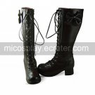 Handmade Coffee PU Leather 4.5cm High Heel Princess Lolita Boots
