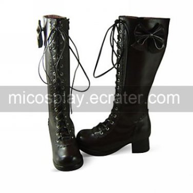 Handmade Coffee PU Leather 4.5cm High Heel Princess Lolita Boots
