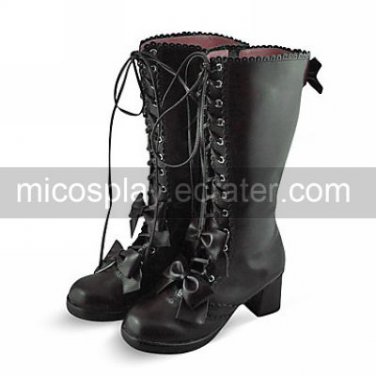 Handmade Coffee PU Leather 6.3cm High Heel Country Lolita Boots