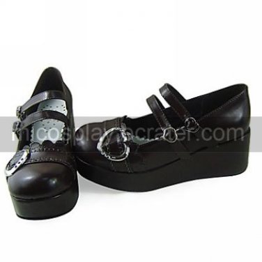 Handmade Coffee PU Leather 6cm Wedge Classic Lolita Shoes