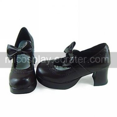 Handmade Coffee PU Leather 7.5cm High Heel Casual Lolita Shoes with Bow