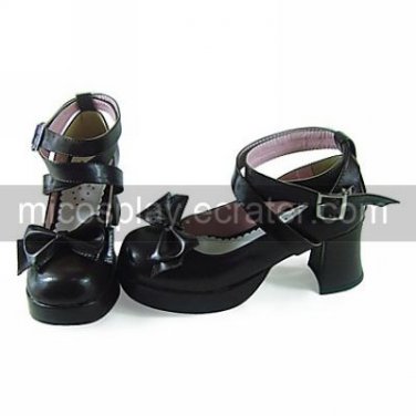 Handmade Coffee PU Leather 7.5cm High Heel Casual Lolita Shoes with Bow1