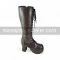 Handmade Coffee PU Leather 7.5cm High Heel Classic Lolita Boots