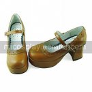 Handmade Coffee PU Leather 7.5cm High Heel Classic Lolita Shoes