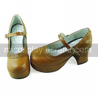 Handmade Coffee PU Leather 7.5cm High Heel Classic Lolita Shoes