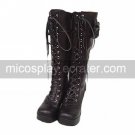 Handmade Coffee PU Leather 7.5cm High Heel Princess Lolita Boots