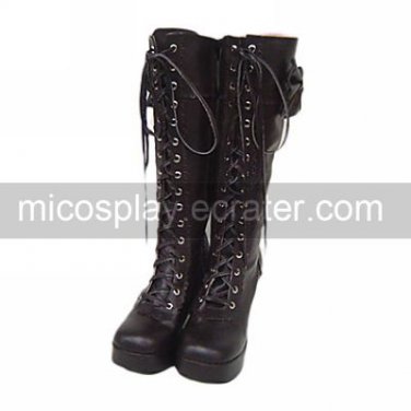Handmade Coffee PU Leather 7.5cm High Heel Princess Lolita Boots