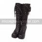Handmade Coffee PU Leather 7.5cm High Heel Princess Lolita Boots