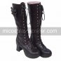 Handmade Coffee PU Leather 7.5cm High Heel Princess Lolita Boots
