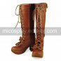 Handmade Coffee PU Leather 7.5cm High Heel Sweet Lolita Boots