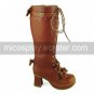 Handmade Coffee PU Leather 7.5cm High Heel Sweet Lolita Boots