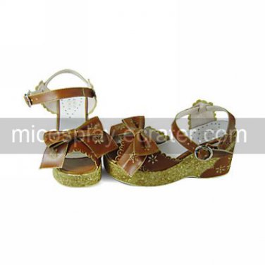 Handmade Coffee PU Leather 7cm High Heel Hollowed Flower Sweet Lolita Shoes