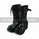 Handmade Cool Black PU Leather 8cm High Heel Punk Lolita Boots with Shoelace