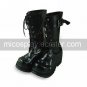 Handmade Cool Black PU Leather 8cm High Heel Punk Lolita Boots with Shoelace