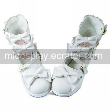 Handmade Cool White PU Leather 6.3cm High Heel Punk Lolita Shoes
