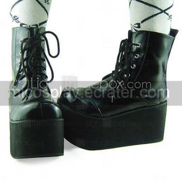Handmade Cute and Cool Black PU Leather 10cm Platform Punk Lolita Shoes
