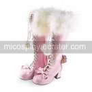 Handmade Cute Pink PU Leather Faxu Fur 6.3cm High Heel Doll's Lolita Boots