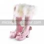 Handmade Cute Pink PU Leather Faxu Fur 6.3cm High Heel Doll's Lolita Boots