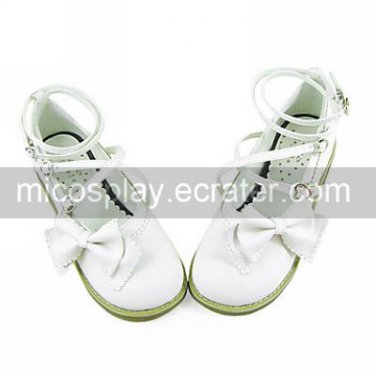 Handmade Cute White Bow PU Leather 2.5cm Flat Sweet Lolita Shoes