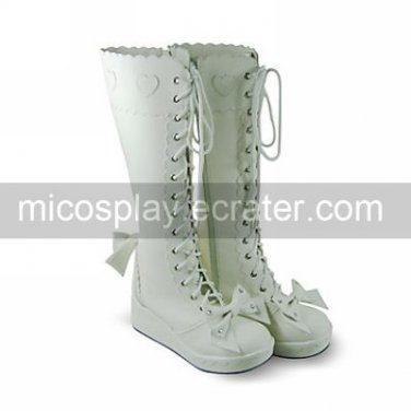 Handmade Cute White PU Leather 5cm Wedge Sweet Lolita Boots