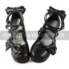 Handmade Dark Brown PU Leather 6cm Wedge Sweet Lolita with Bow