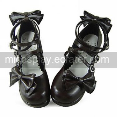 Handmade Dark Brown PU Leather 6cm Wedge Sweet Lolita with Bow