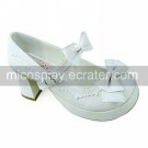 Handmade Elegant Pure White PU Leather 7.5cm High Heel Princess Lolita Shoes