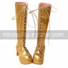 Handmade Golden PU Leather 7.5cm High Heel Classic Lolita Boots