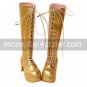 Handmade Golden PU Leather 7.5cm High Heel Classic Lolita Boots