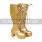 Handmade Golden PU Leather 7.5cm High Heel Classic Lolita Boots