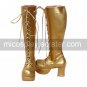 Handmade Golden PU Leather 7.5cm High Heel Classic Lolita Boots
