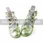Handmade Golden PU Leather Flat Princess Lolita Shoes with Pearls