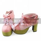 Handmade Gorgeous Pink PU Leather 9.3cm High Heel Princess Lolita Shoes with Ribbon