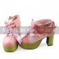 Handmade Gorgeous Pink PU Leather 9.3cm High Heel Princess Lolita Shoes with Ribbon