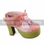 Handmade Gorgeous Pink PU Leather 9.3cm High Heel Princess Lolita Shoes with Ribbon