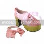 Handmade Gorgeous Pink PU Leather 9.3cm High Heel Princess Lolita Shoes with Ribbon