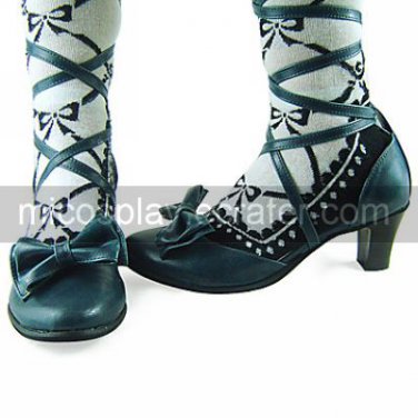 Handmade Gothic Ink Blue PU Leather 6.3cm High Heel Aristocrat Lolita Shoes