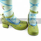 Handmade Green PU Leather Wavy Edge 4.5cm High Heel Country Lolita Shoes