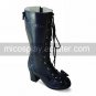 Handmade Ink blue PU Leather 6.3cm High Heel Classic Lolita Boots