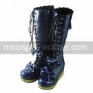 Handmade Ink Blue PU Leather 7cm Platform Sweet Lolita Boots with Bow