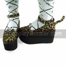 Handmade Leopard Cat Face PU Leather 7cm Wedge Punk Lolita Shoes with Tail