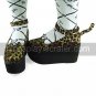 Handmade Leopard Cat Face PU Leather 7cm Wedge Punk Lolita Shoes with Tail