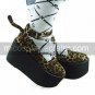 Handmade Leopard Cat Face PU Leather 7cm Wedge Punk Lolita Shoes with Tail