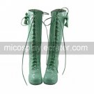 Handmade Light Green PU Leather 6.3cm High Heel Country Lolita Boots