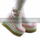 Handmade Little Princess White and Pink PU Leather 9cm Wedge Sweet Lolita Shoes