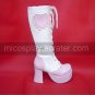 Handmade Pink and White PU Leather 9cm High Heel Sweet Lolita Boots with Heart Pattern