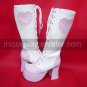 Handmade Pink and White PU Leather 9cm High Heel Sweet Lolita Boots with Heart Pattern